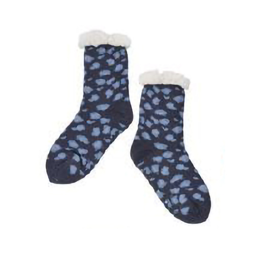 Nuzzles Socks One Size Sherpa Leopard Print Black, 27581