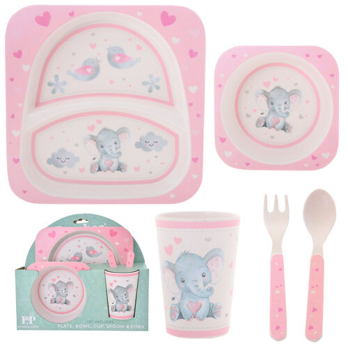 Dining Set - Kids 5-Piece Pink Baby Elephant, Gifts for Children 39825