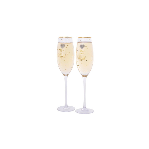 Gibson Gifts Mad Dots Champagne Flutes Set of 2 My Right & Mrs Always Right, 52038