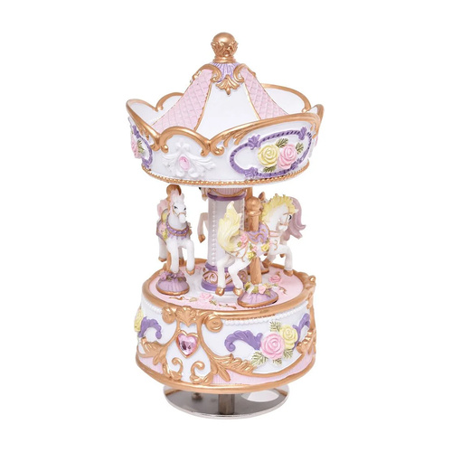 Gibson Gifts Music Box 14cm Musical Carousel Pink & Purple, 53276