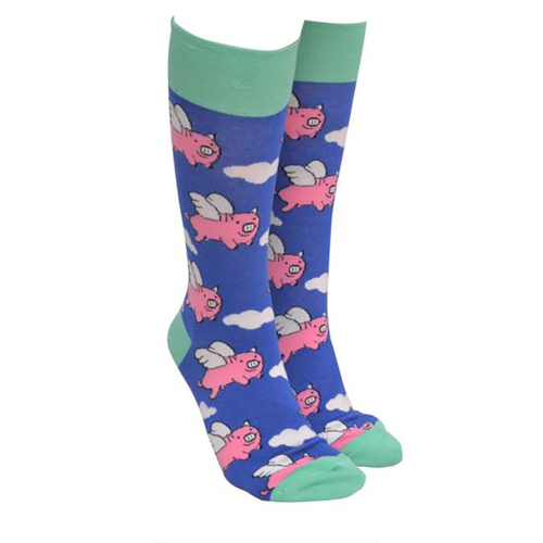 Sock Society Novelty Socks Unisex One Size Pigs Might Fly Green/Blue 86459
