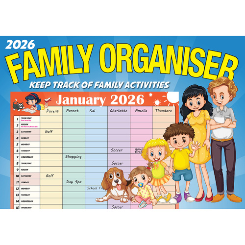 2026 Calendar Big Print Family Organiser Horizontal Wall, Bartel BP601