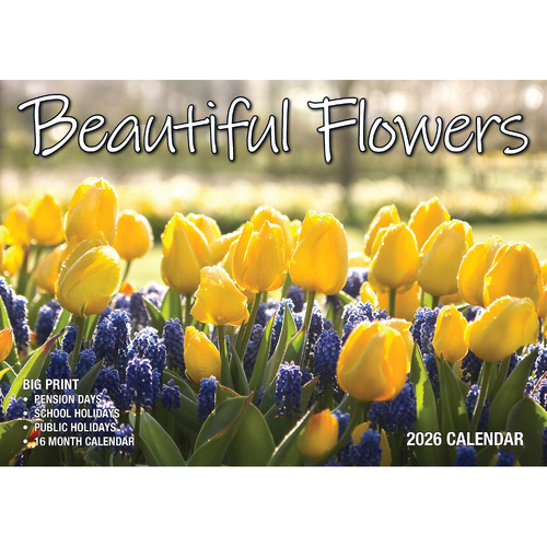 2026 Calendar Big Print Beautiful Flowers Horizontal Wall, Bartel BP603
