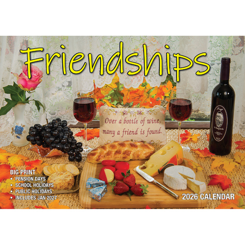 2026 Calendar Big Print Friendships Horizontal Wall, Bartel BP606