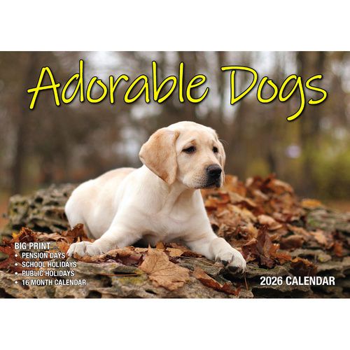 2026 Calendar Big Print Adorable Dogs Horizontal Wall, Bartel BP609