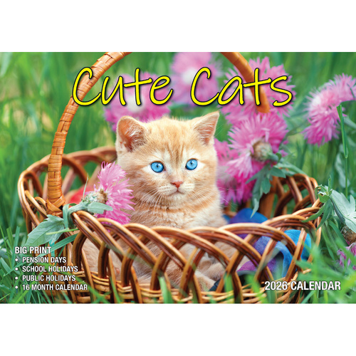 2026 Calendar Big Print Cute Cats Horizontal Wall, Bartel BP610