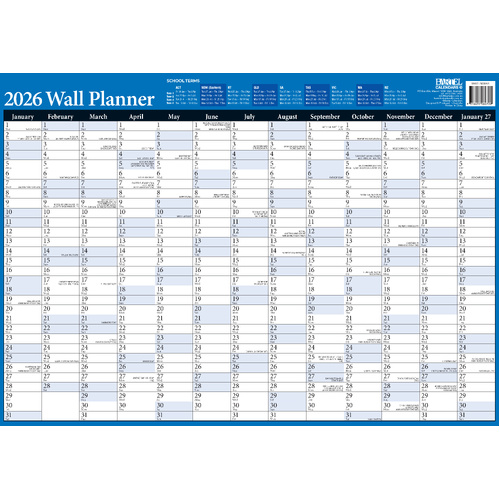 2026 Year Planner with Flags of the World A2 Wall Blue Year Planner, Bartel SR601