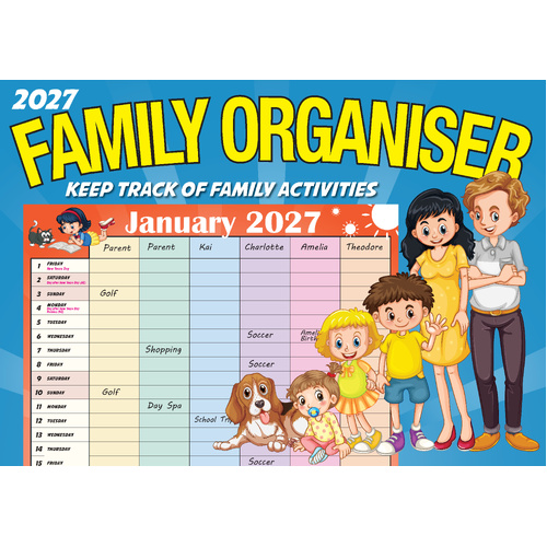 2027 Calendar Bartel Big Print Family Organiser Horizontal Wall, BP701