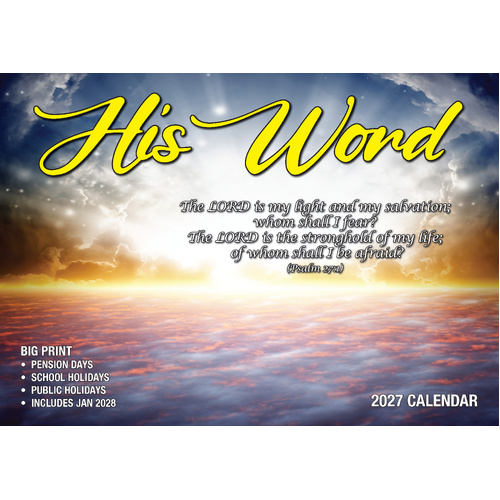2027 Calendar Bartel Big Print His Word Horizontal Wall, BP707