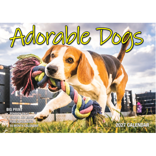 2027 Calendar Bartel Big Print Adorable Dogs Horizontal Wall, BP709