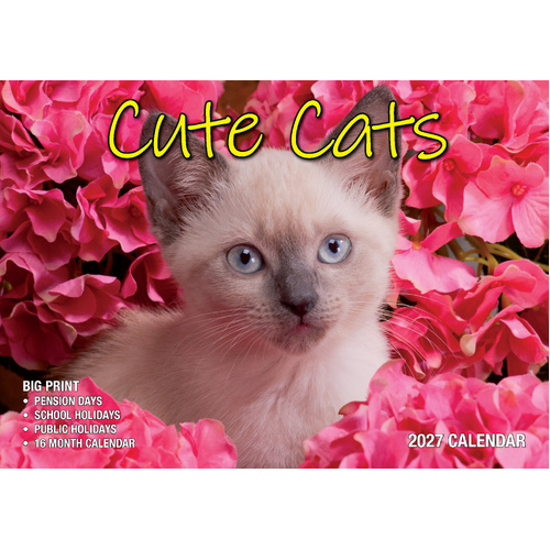 2027 Calendar Bartel Big Print Cute Cats Horizontal Wall, BP710