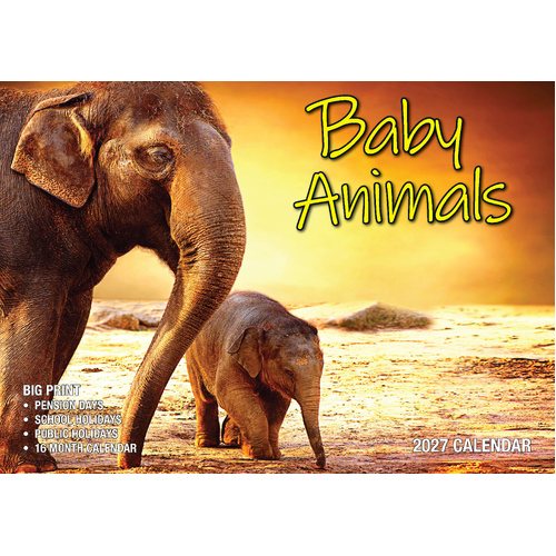 2027 Calendar Bartel Big Print Baby Animals Horizontal Wall, BP713