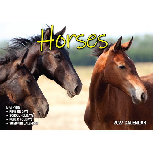 2027 Calendar Bartel Big Print Horses Horizontal Wall, BP714