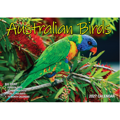 2027 Calendar Bartel Big Print Australian Birds Horizontal Wall, BP722