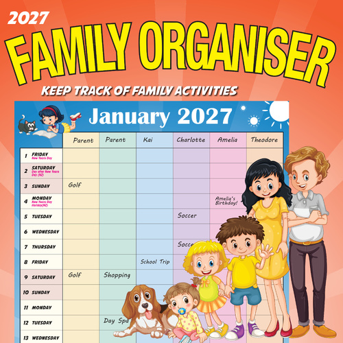 2027 Calendar Bartel Ruby Family Organiser Square Wall, RB709