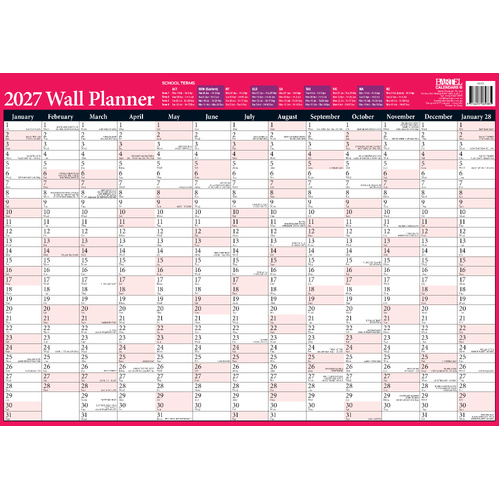 2027 Year Planner Bartel Map of Australia A2 Wall Planner Red, SR702