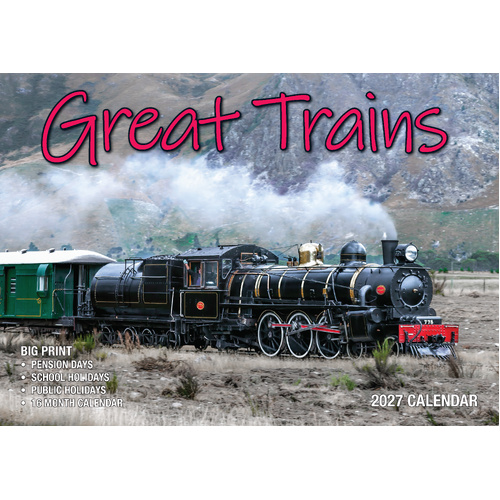 2027 Calendar Bartel Big Print Great Trains Horizontal Wall, BP762