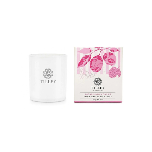 Tilley Triple Scented Soy Candle 240g Sugar Plum & Cassis, Refreshing Home Fragrance FG1931