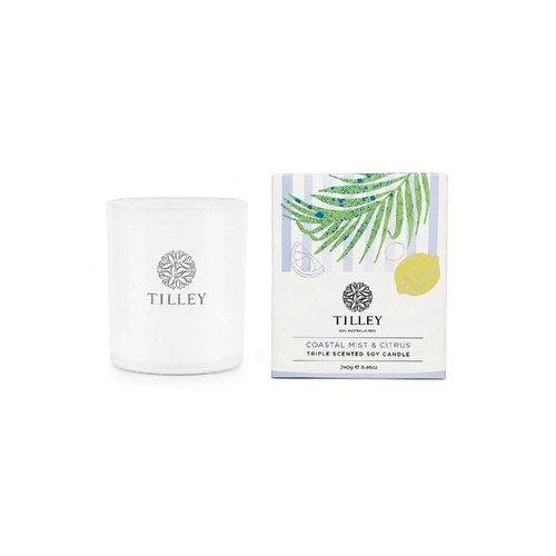 Tilley Triple Scented Soy Candle 240g Coastal Mist & Citrus, Refreshing Home Fragrance FG1932