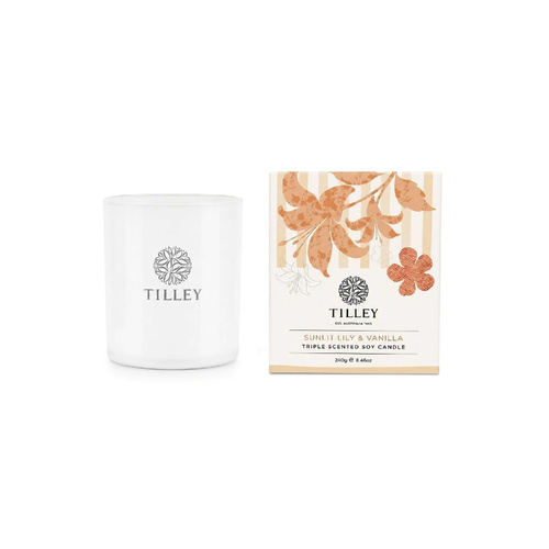 Tilley Triple Scented Soy Candle 240g Sunlit Lily & Vanilla, Refreshing Home Fragrance FG1933