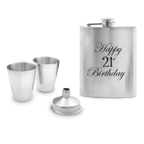 Landmark Concepts Hip Flask Set in Timber Box - Happy 21st Birthday BS617
