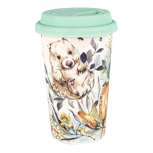 Landmark Travel Mug Fauna Flora Australian Wombat 350mL Double Wall w/ Lid OT068