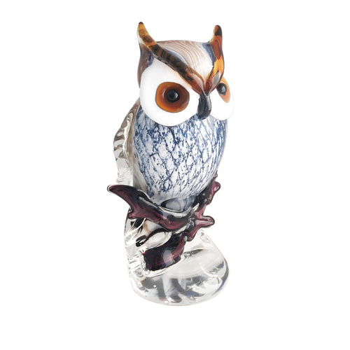Russell Collection Coloured Art Glass Ornament 30cm Great Horned Owl, Whitehill CCG HOOT