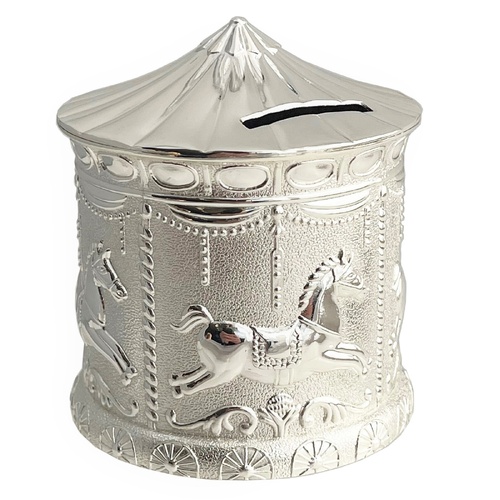 The Russell Collection Money Bank 11cm Merry-Go-Round Silverplate, HI BM