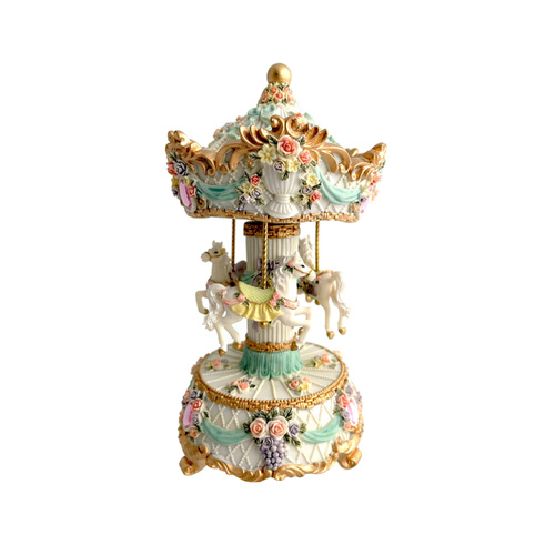 The Russell Collection Music Box 23cm 3-Horse Carousel Monteray, HI CXMONT