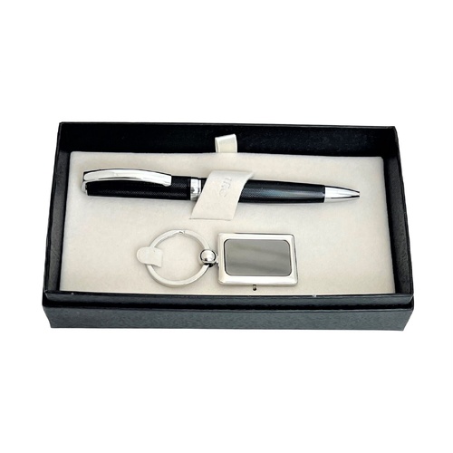 The Russell Collection Gift Set Executive Black Pen With Silver Keychain, HS ES3
