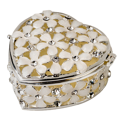 Russell Collection Jewellery Box 3cm Heart with Flowers, Whitehill HR EFLH