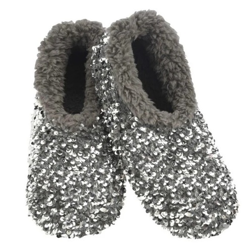 Slumbies Winter Slippers Women's Large - Sequin Glam Silver, Sunbird SLUWSG03