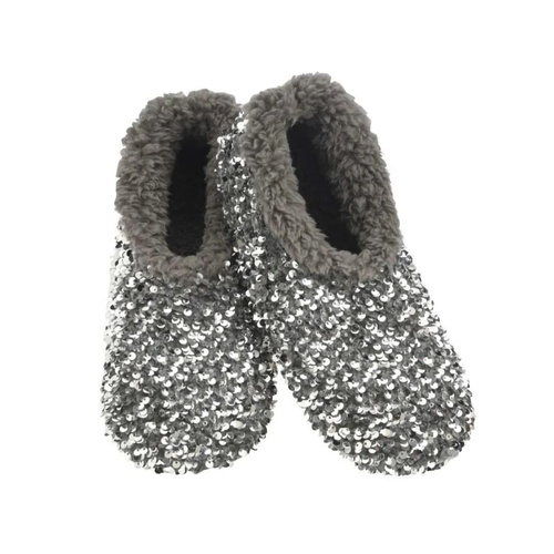 Slumbies Winter Slippers Women's Extra Large - Sequin Glam Grey, SLUWSG04