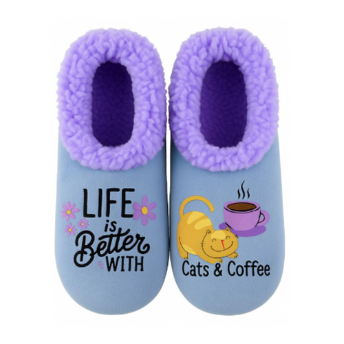 Slumbies Pairables Women's Winter Slippers Large - LIFE IS BETTER WITH CAT & COFFEE SLUPCC03