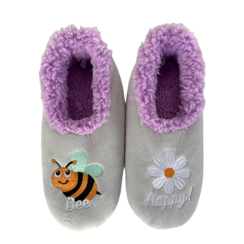 Slumbies Pairables Women's Winter Slippers Large - BEE HAPPY (Grey) SLUPBH03