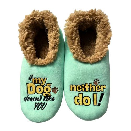 Slumbies Pairables Women's Winter Slippers Medium - DOG DOESN'T LIKE YOU (Green) SLUPDN02