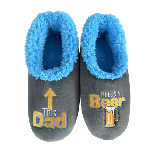 Slumbies Pairables Men's Winter Slippers Medium - DAD NEEDS BEER (Grey) SLUMBD02