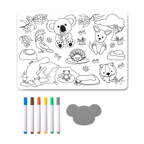 isGift Colour In Placemat 35x25cm The Australian Collection Aussie Animals Reusable Silicone Drawing Mat, IAC81084