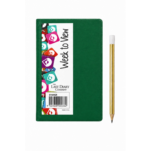 2027 Diary The Last Diary Company Pocket Week to View Green with Pencil, D104GR