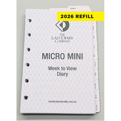 2026 Refill Nicholls A7 Micro Mini Week to View Complete Last Diary Company NA77C