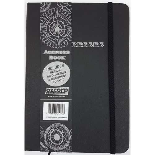 Ozcorp Address Book A5 Black with Elastic AB38