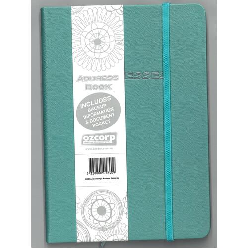 Ozcorp Address Book A5 Turquoise with Elastic AB01