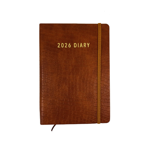 2026 Diary Contempo A5 Day to Page Casebound Croc Tan, OzCorp D913