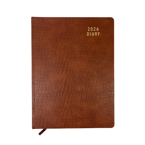 2026 Diary Contempo A4 Day to Page Casebound Croc Tan, OzCorp D923