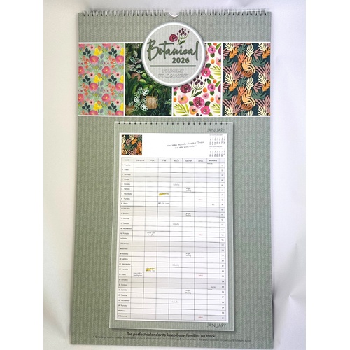 2026 Calendar Botanical Family Planner Vertical Wall, OzCorp CAL213
