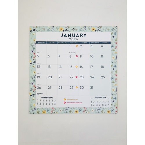 2026 Calendar Easy View Wildflowers Magnetic Wall, OzCorp CAL215