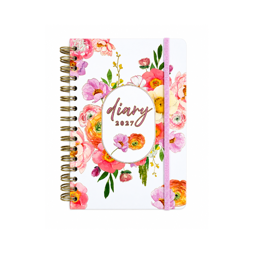 2027 Diary OzCorp Fashion A5 Day to Page Spiral Watercolor Floral, D969