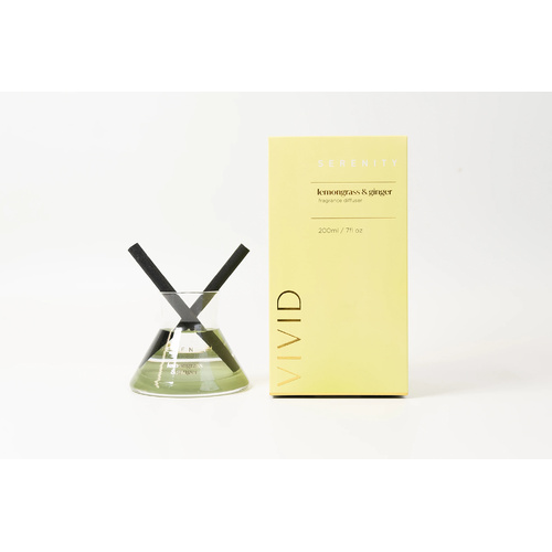 Serenity Vivid Reed Diffuser 200mL Lemongrass & Ginger, Home Fragrance Co. SVV200LG