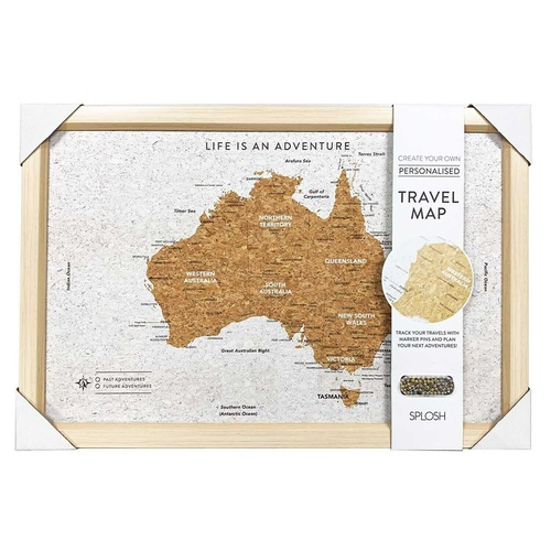 Splosh Personalised Travel Map Cork Framed Board w/Pins - AUSTRALIA 53.5x36.5cm TVB05