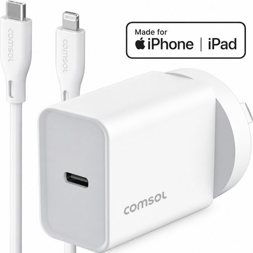 Comsol Wall Charger 20W USB-C to Lightning 1.5m Cable Fast Charge White, AC20KCLW